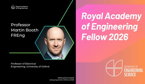 Headshot of Professor Martin Booth and text describing his appointment as a Royal Academy of Engineering Fellow 2026