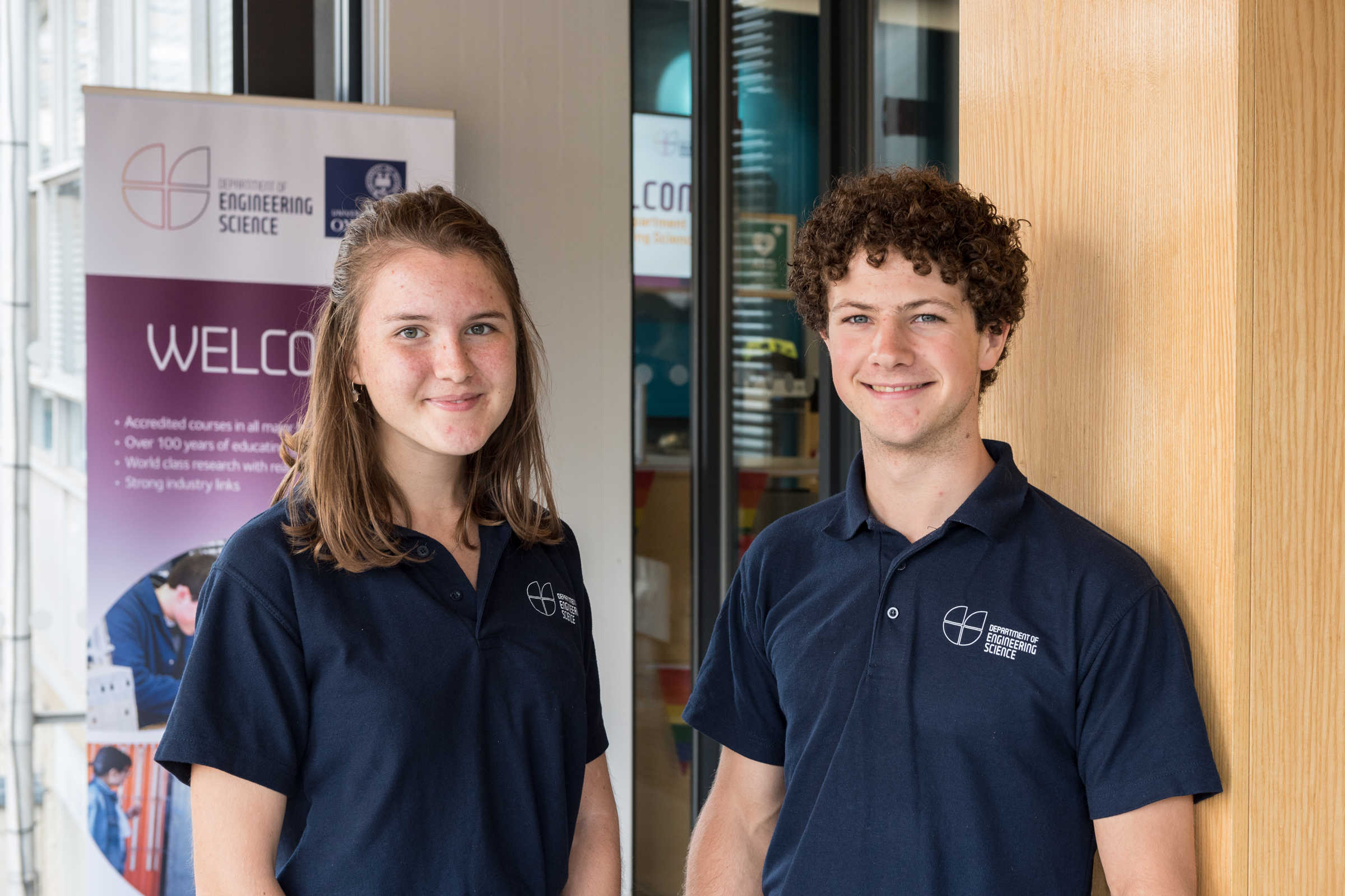Two student ambassadors at Thom Building reception