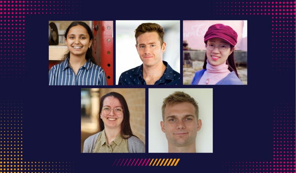 Schmidt AI in Science Fellowship 2025, Clockwise from top left: Dr Taniya Kapoor, Thomas Monahan, Dr Jiahe Cui, Dr Daniel Schofield, Dr Alycia Leonard